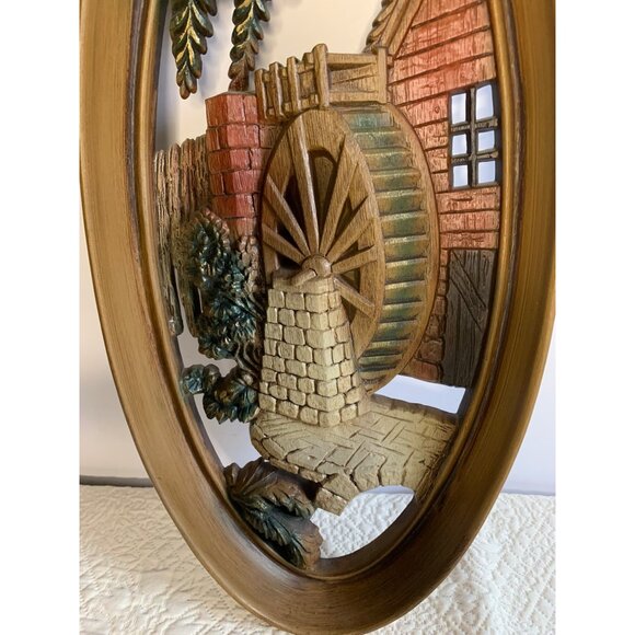 Vintage Burwood Wall Hanging Oval Frame Watermill Scene 4332 Rustic Decor 15" x - Picture 10 of 15
